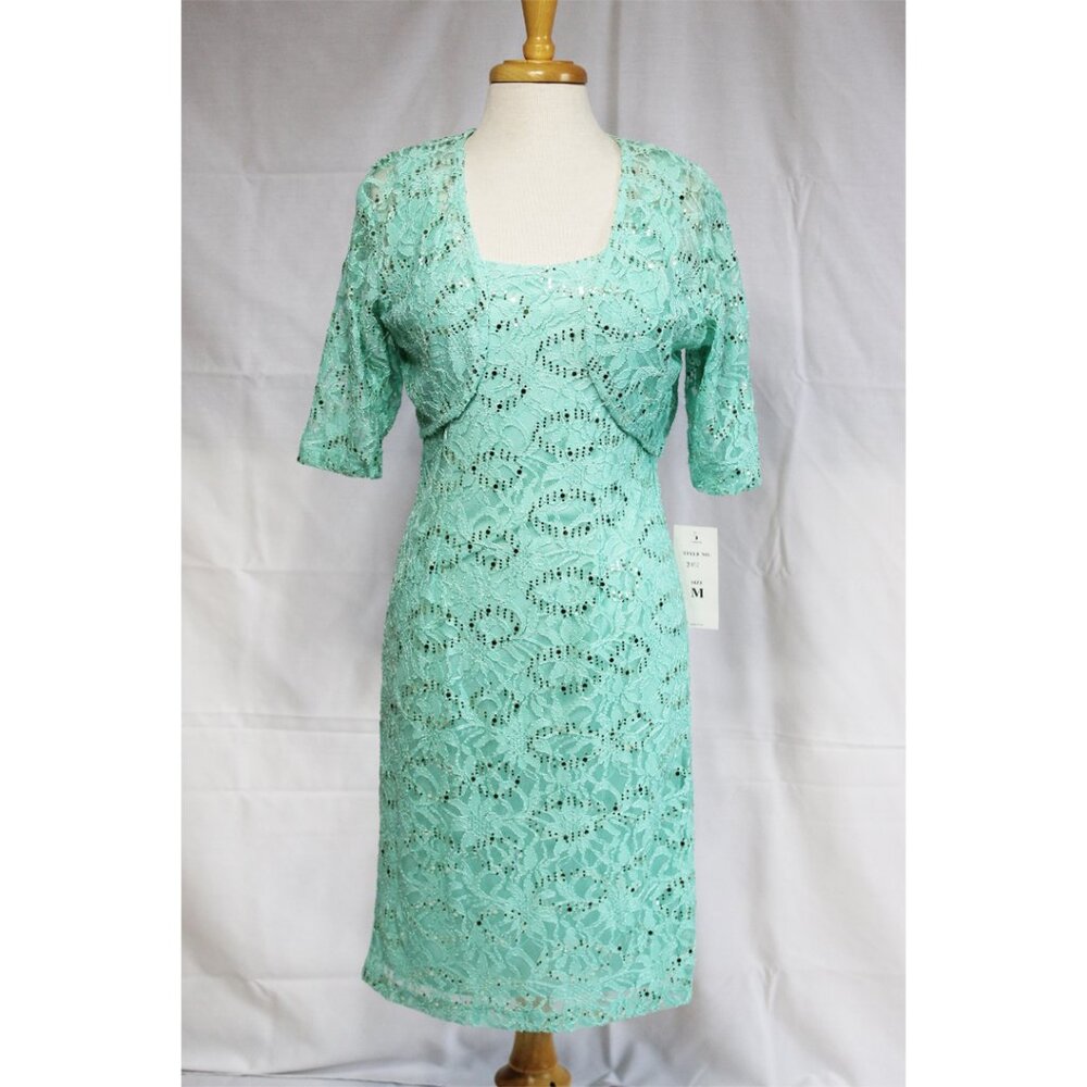 Celavie #2462 Short Lace Formal Gown With Bolero-Size M- MINT GREEN-New WTags